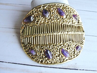 Vintage Estate Belt Buckle Large Modernist Abstract Design Amethyst Stones Unisx