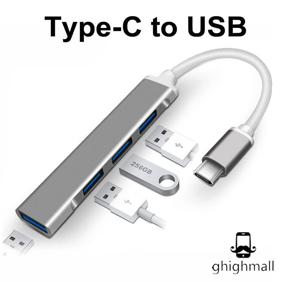 Gray Type C to USB 3.0 Hub USB C Hub 4 Ports Adapter for MacBook and More Type C - Image 3 of 4
