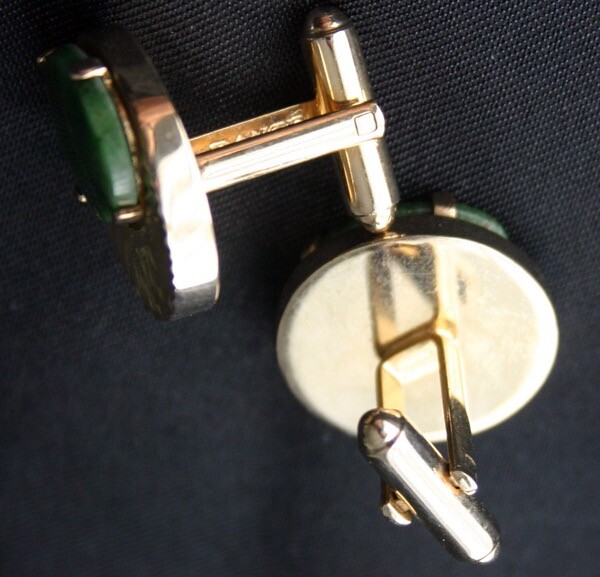 Vintage DANTE Serpentine Round Gold Tone Cufflinks 19… Gem