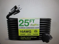 GoGreen Power 25 ft. 16/3 Heavy Duty Extension Cord - Black GG-13725BK