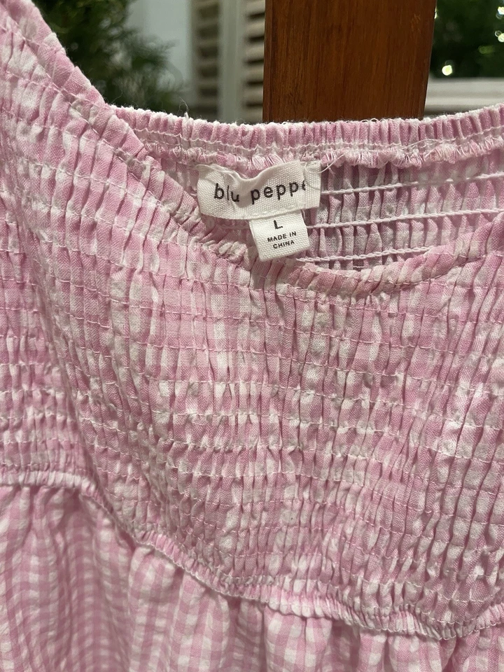 Vestido Azul Pimienta Rosa Guinga Calado En Niveles Manga Larga Pascua Volantes Grande Foto 3 de 4