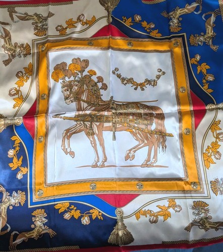 Vintage 1970th Horses Equestrian Silk Square Scarf 35"X35" - Picture 3 of 6