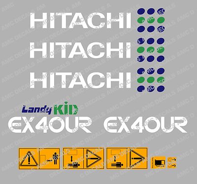 HITACHI EX40UR MINI DIGGER DECAL STICKER SET WITH SAFETY WARNING SIGNS