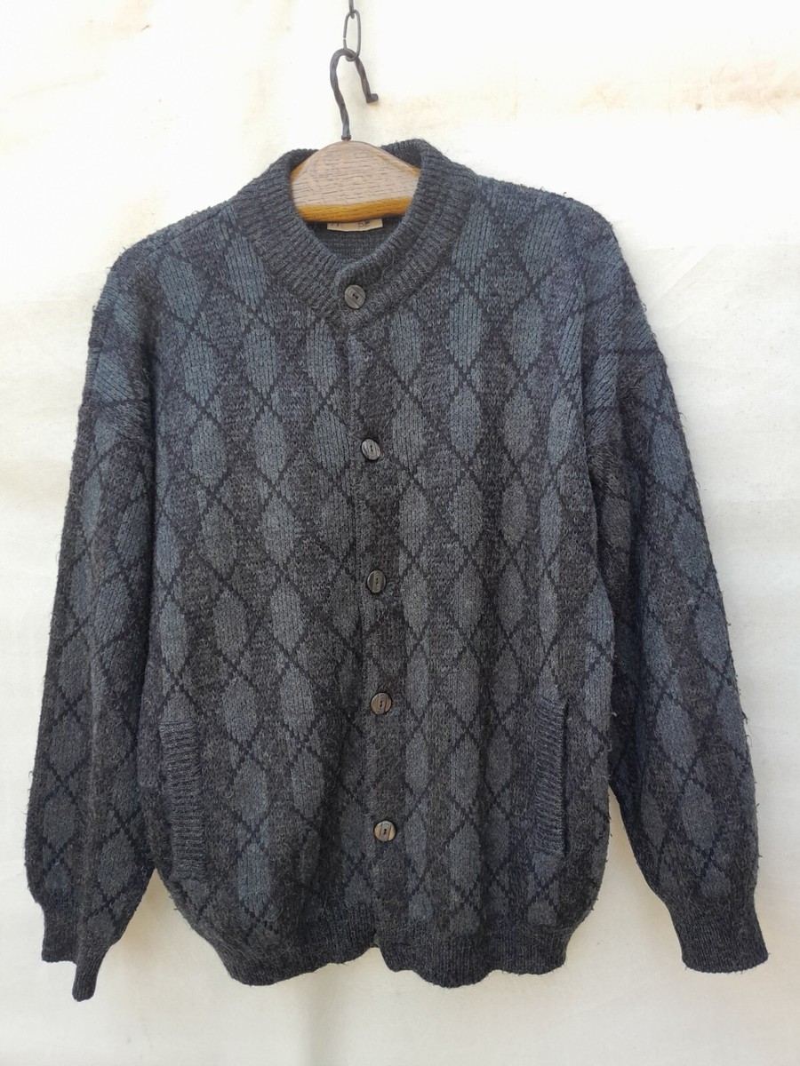 Vintage Laypun Cardigan Men's Large Grey Grandpa Hipster Sweater