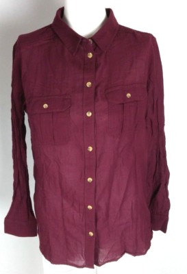 AMERICAN EAGLE OUTFITTERS Women's Blouse Small Red Burgundy Long Sleeve Button