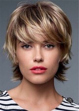 Short Brown Blonde Highlights Pixie Cut Wigs for Women with Bangs Natural Wave
