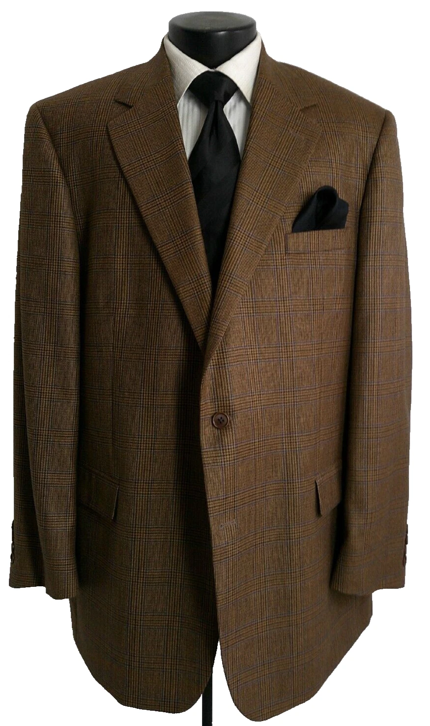 Brooks Brothers 2buttons brown plaid center vent flannel wool coat, Jacket 46L