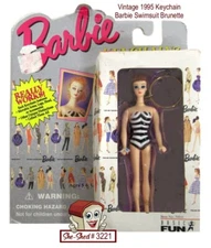 Vintage 1995 Barbie Swimsuit Brunette Keychain Basic Fun for Mattel NRFB