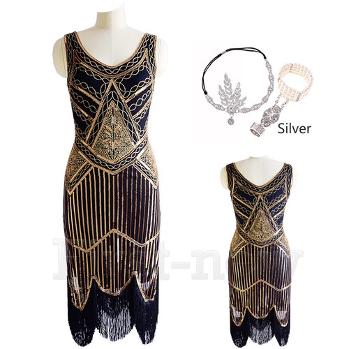 Vintage 1920s Flapper Dress Great Gatsby Fringe Dresses Lady 20s Roaring Costume - Picture 9 of 21