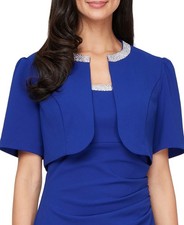Alex Evenings Petite Embellished Ruffle-Trim Bolero Jacket-Royal-12P/JACKET ONLY