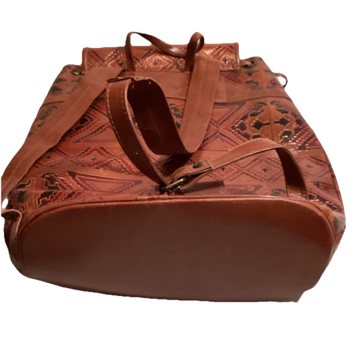 Genuine Leather Back Pack Drawstring Brown Hand M… - image 11