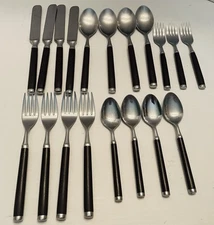 Vintage MCM Style Flatware with Faux Wood Handles, Service for 4, 19 Pieces