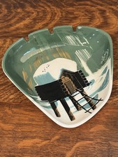 Vintage Matthew Adams Alaska Pottery Green Asymmetric Log Cabin Dish Trey MCM