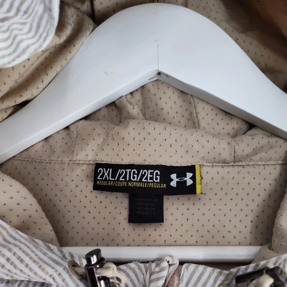 Men’s Under Armour All Season Hooded Full Zip Golf Jacket 2X Tan Stripe SEE INFO - Image 4 of 4