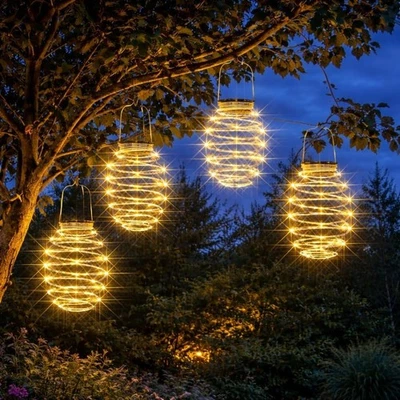 4 PACK | 19cm Solar Hanging Spiralites LED Lantern Outdoor Garden Spiral Lights - Image 1 of 4