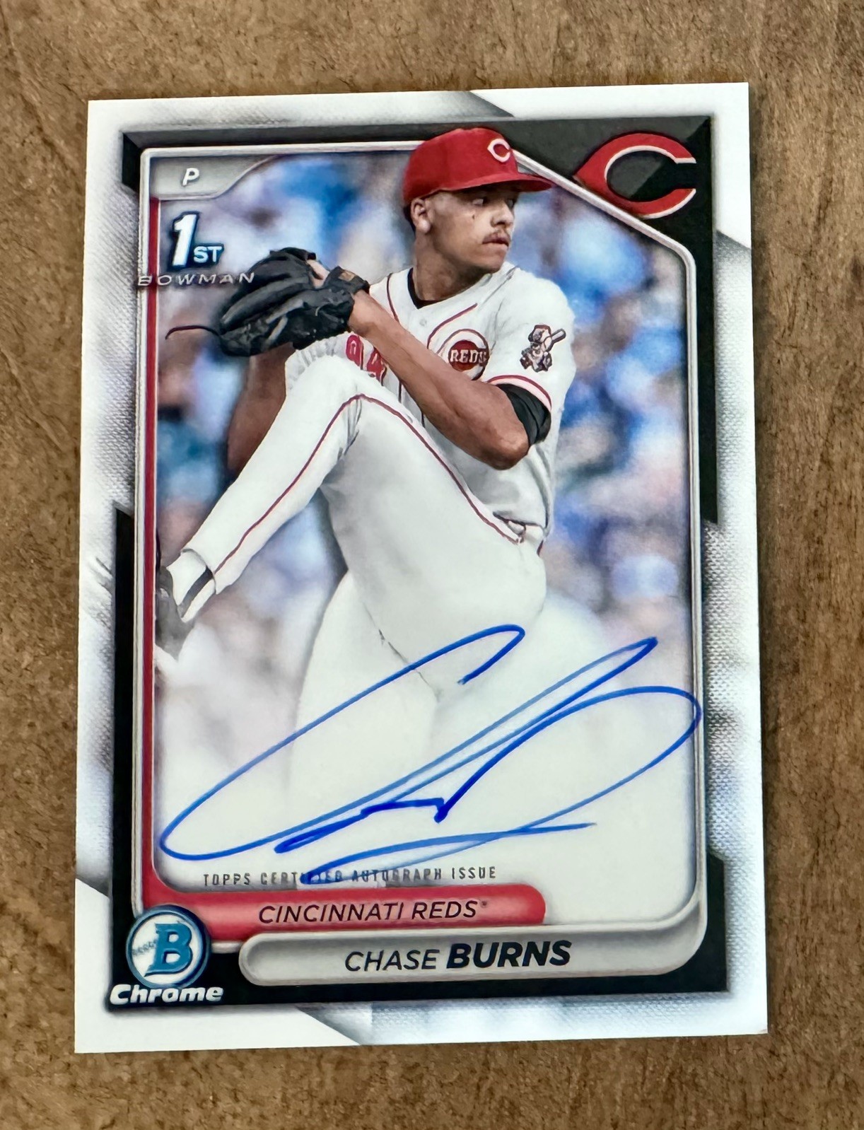 2024 Bowman Chrome 1st Chase Burns AUTO RC Rookie #CPA-CB Reds