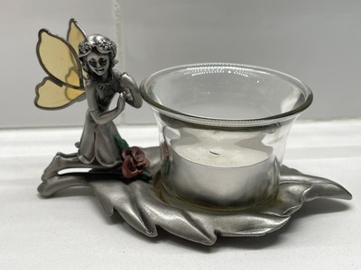 Fairy Pixie Nymph Heavy Silver Pewter Tea Light Candle Holder Fantasy
