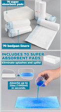 70 Pack Bedpan Liners Disposable Commode Liners with Absorbent Pads