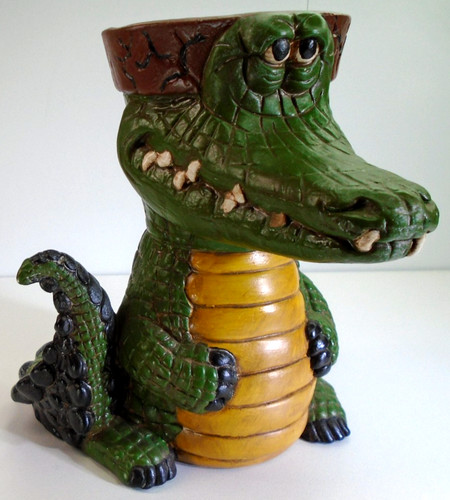 Vtg Ceramic Standing Alligator Crocodile Flower Pot B.L. Painter '60s Handmade 