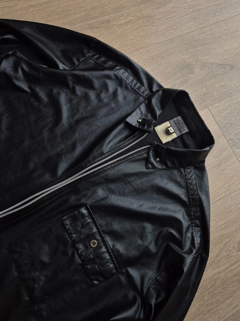 Vintage VERSACE JEANS COUTURE Black Polyurethane leather Shirt Jacket Medusa image 3