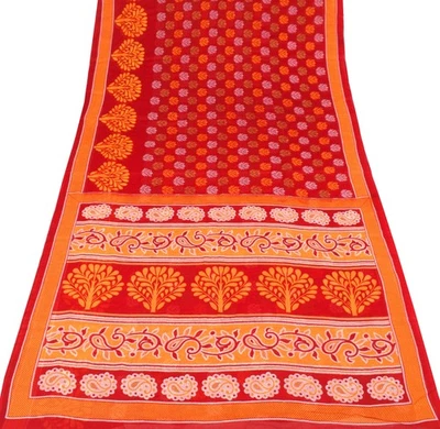 Sushila Vintage roter Blumen Sari 100 % reine Baumwolle bedruckt tägliche Kle... - Bild 1 von 4