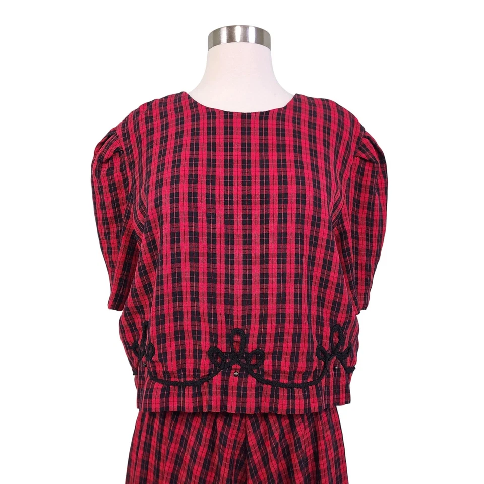 Maxi Vestido Miss Dorby Mujer Vintage Cuadros Capas Talla 18 Rojo Negro Con Cuentas Foto 2 de 4