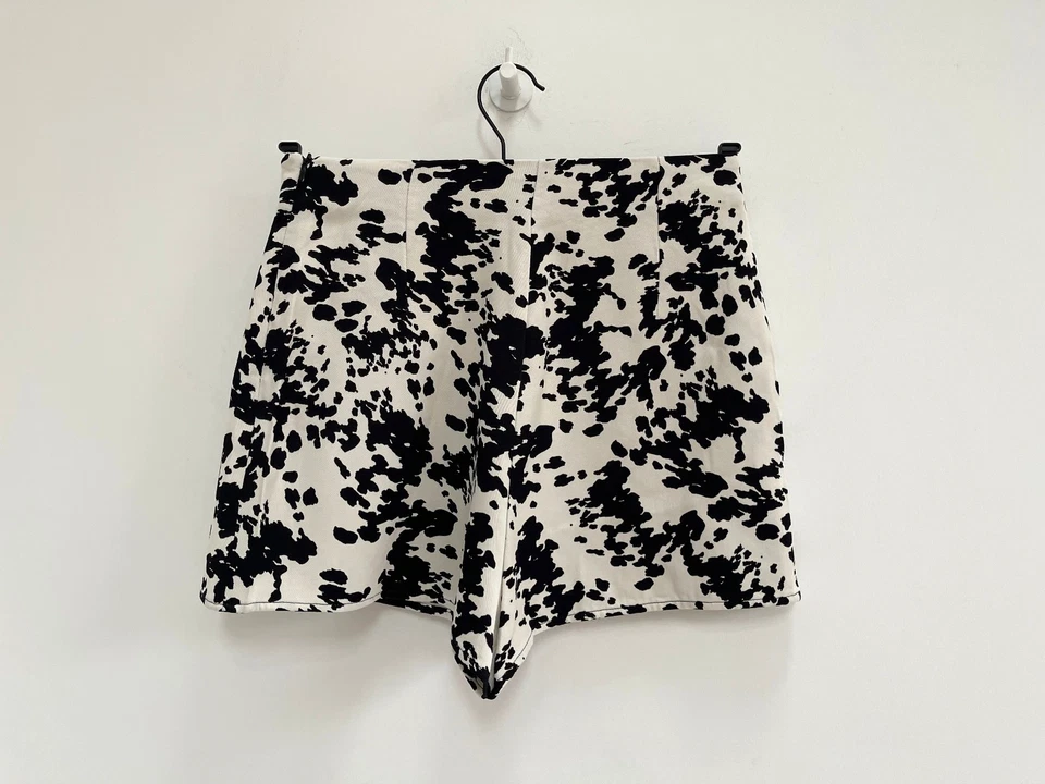Zara Skort Skirt Shorts Black Cream Smudge Abstract Print S / UK 6 💖 NEW - Image 4 of 4