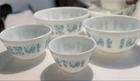 Vintage Pyrex Butterprint Amish Mixing Bowl Set 4 Turquoise White 401 402 403 40