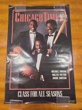 VINTAGE 1988 Chicago Times Poster Michael Jordan Walter Payton Andre Dawson RARE
