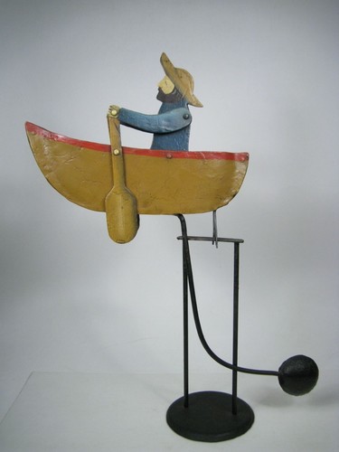 Vintage Authentic Models Kinetic Balancing Man Rowing Boat Metal Toy Rowboat