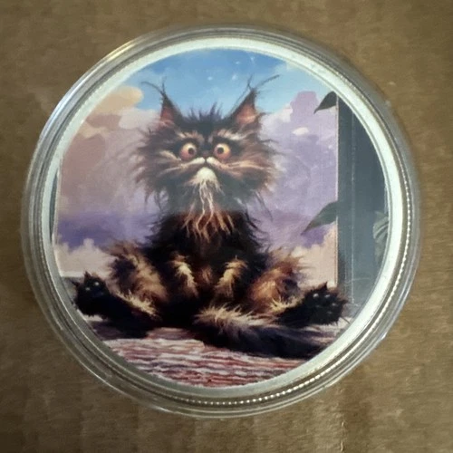 Haleybug Mint .999 Silver Coin Colourized 1 Troy Oz Frizzled Cat #6/15