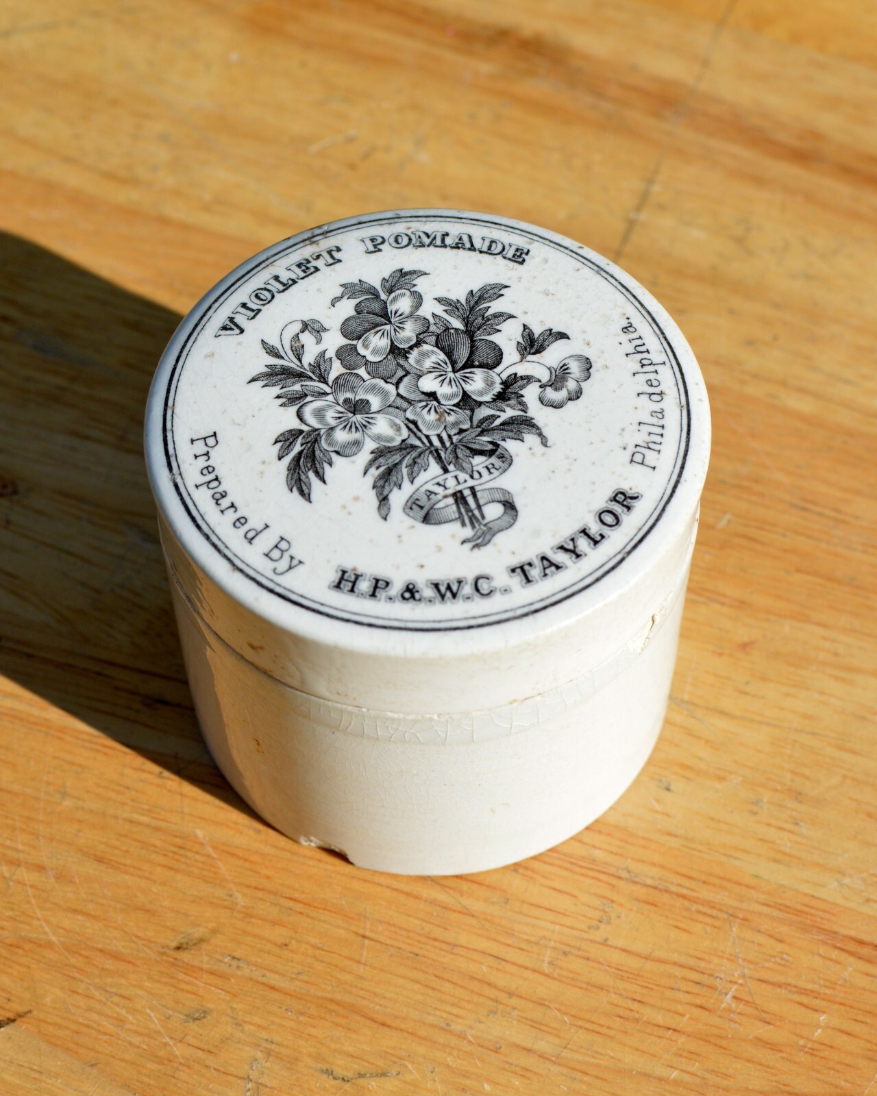 EXTREMELY RARE 1860s antique POMADE potlid H.P. & W.C. TAYLOR