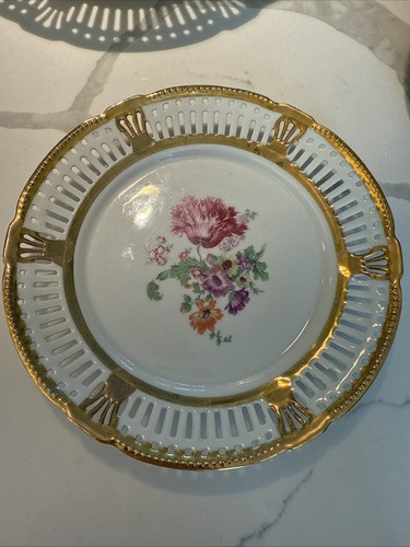 Set Of 12 Rare Schwarzenhammer Bavaria Reticulated Floral Dessert 7-3/4 - Picture 4 of 5