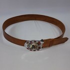 Western Vintage Belt Horseshoe Buckle Stones Semi Truck Embossed Brown Leather