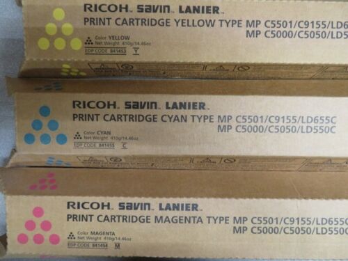 New 3PK Genuine Ricoh MP C5000 C5050 LD550C 841453 841455 841454 NEW - Picture 2 of 2