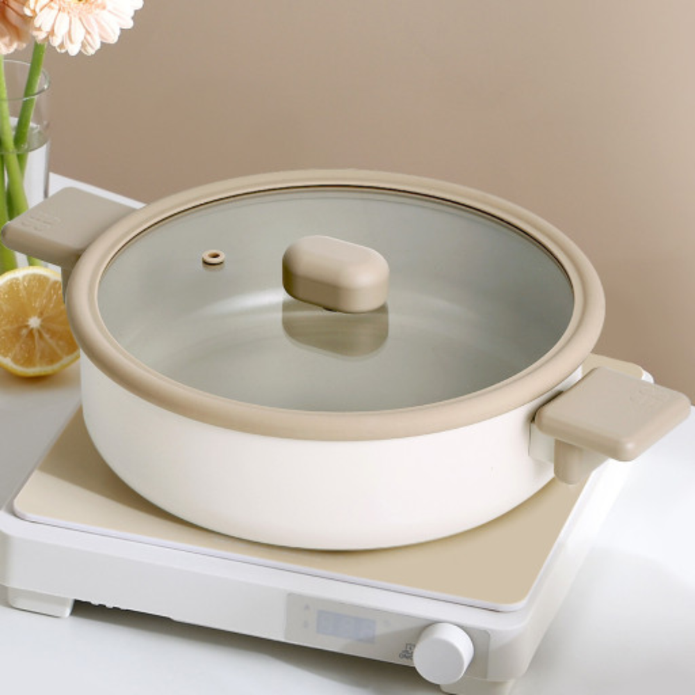Chou Chou Kitchen Nonstick 2.6QT Low Stock Pot, Casserole with Silicone Rim Lid