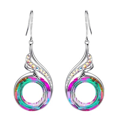 Earring Pendientes De Mujer Largos Ave Fenix de acero y cristal austriaco 