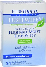 Puretouch Skin Care Individual Flushable Moist Tush Wipes with Aloe Vera 24 ct