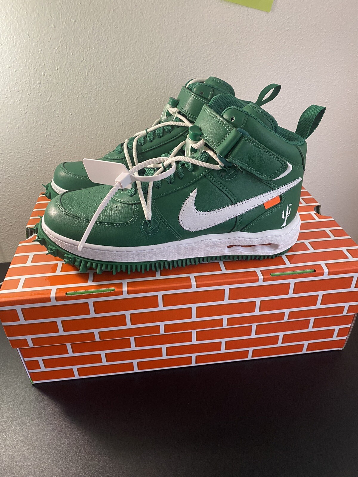 OFF WHITE X NIKE Taglia 9 Nike Air Force 1 Mid SP pelle x bianco sporco verde pino