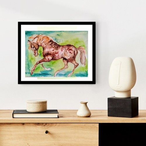 Equestrian horse running art,Original watercolor painting,equine equestrian - Picture 2 of 7