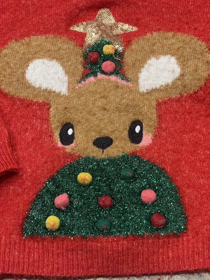 H & M ребенка ясельного возраста девочки длинным рукавом Рождество MouseTree красный ворота свитер Sz:3-4T - Изображение 2 из 4