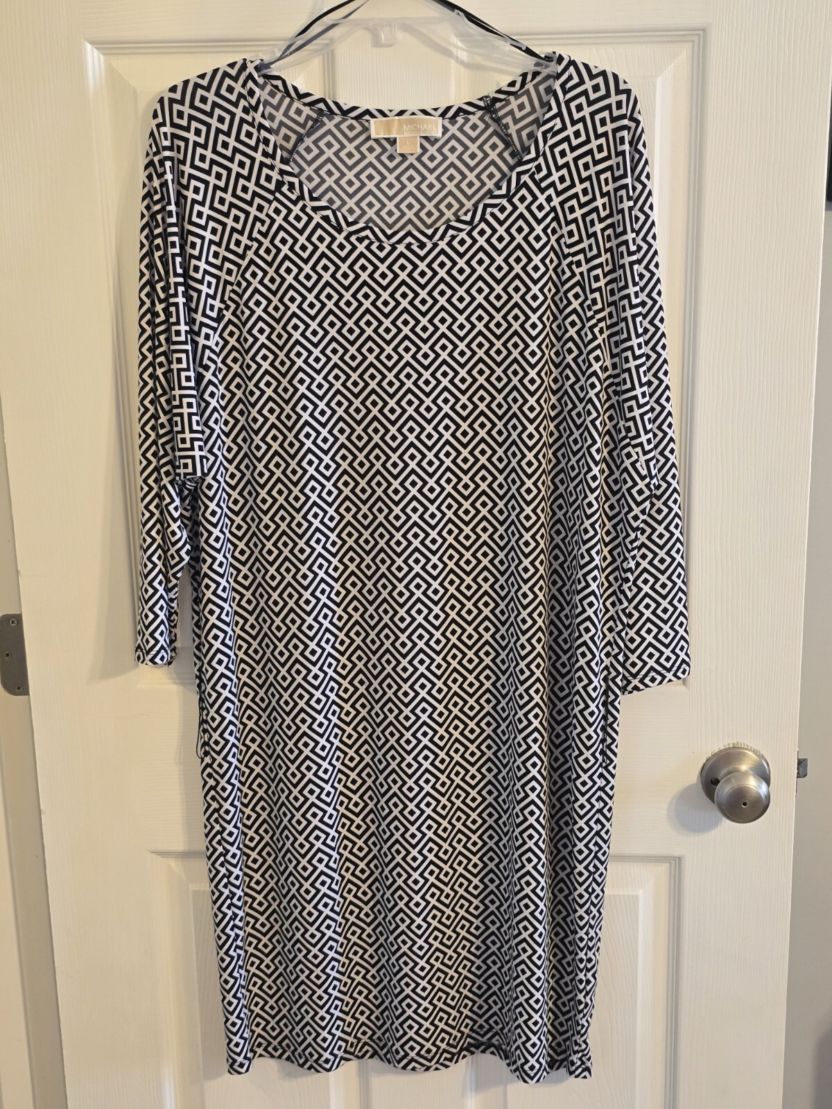 Michael Kors Women's Black White Geometric Shift Dress Size Large