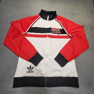 Adidas Chicago Bulls Sweatshirt Jacket Mens M White Red Full Zip Long Sleeve