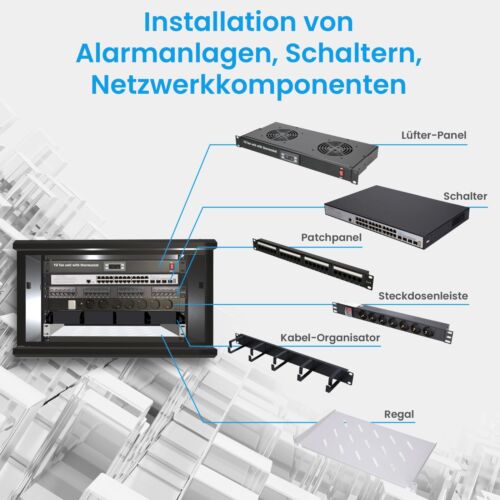 Extralink Szafka sieciowa Szafa serwerowa Obudowa ścienna 19" 6U 6HE 600x600 AZH Czarna - Zdjęcie 7 z 8