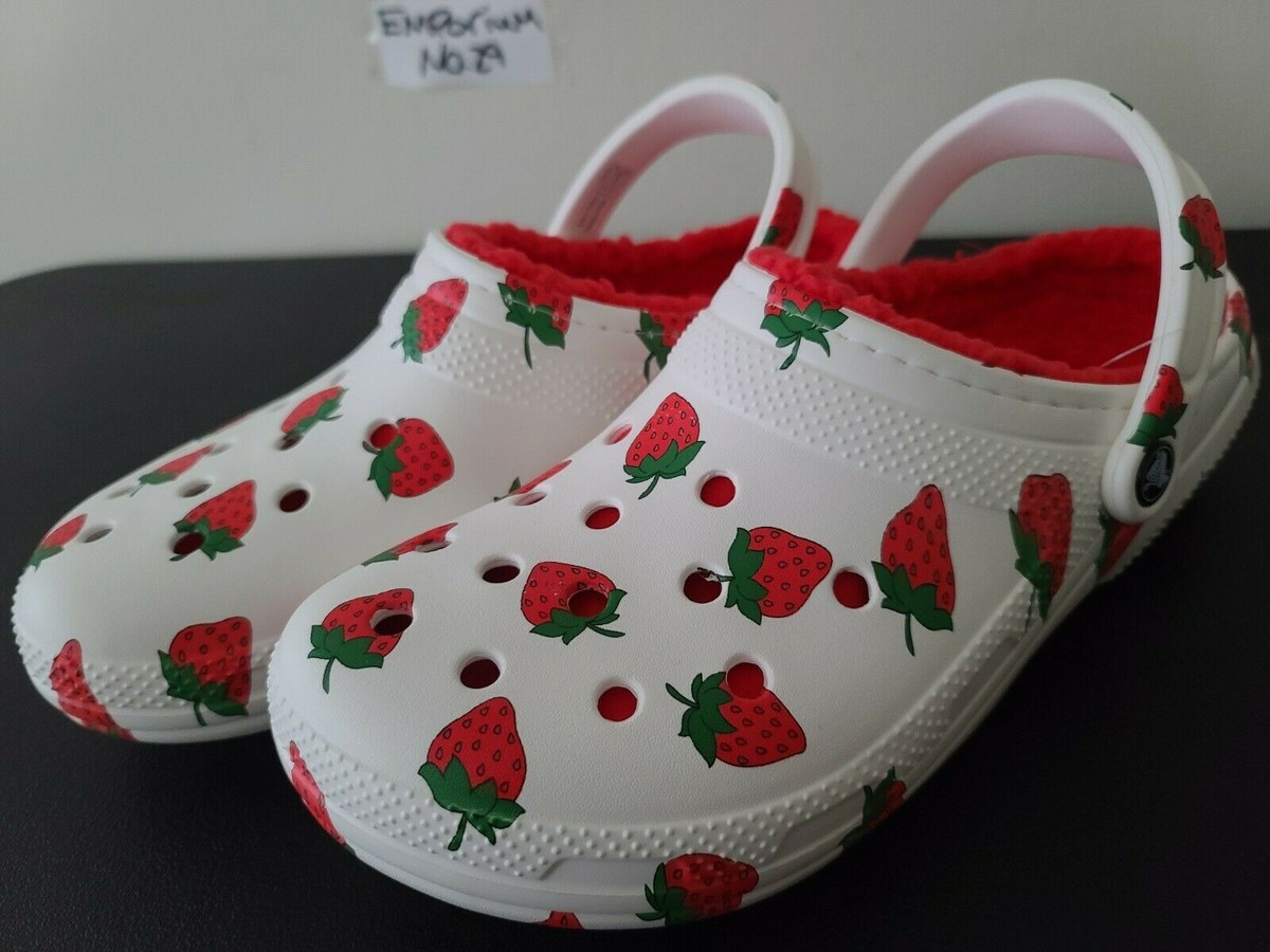 Womens Crocs Classic Lined Vacay Vibes Rare Clogs Strawberry White  207301-1F5