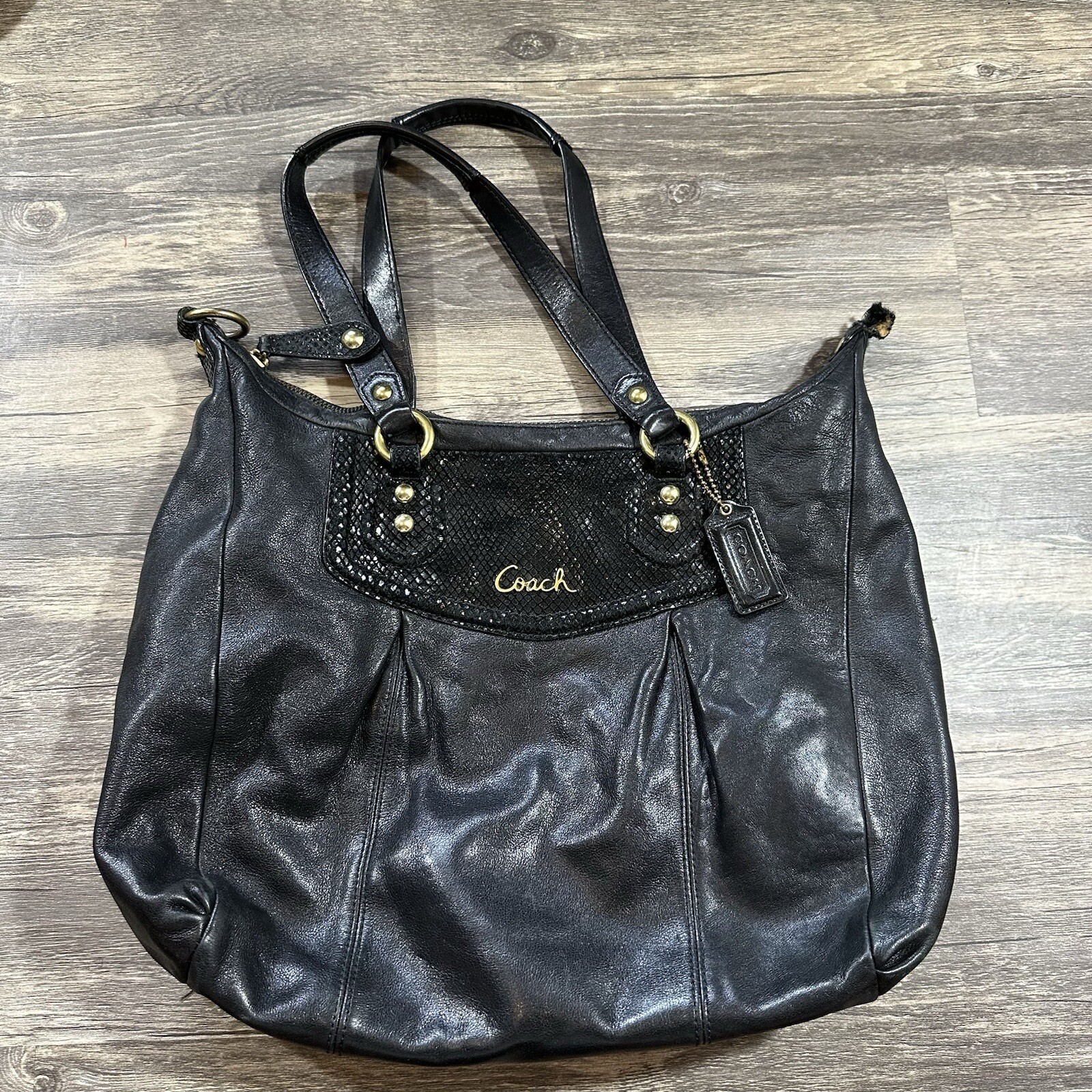 Coach Ashley Black Leather Python Trim Purse Shou… - image 1