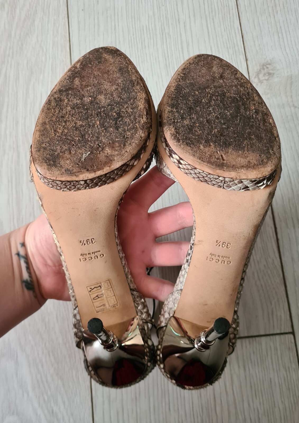 GUCCI BEIGE BROWN PYTHON PLATFORM PEEP TOE ANKLE … - image 16