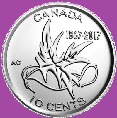 1867-2017 Canada 100th Anniv WING OF PEACE Ten Cents Dime Coin 10