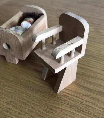 Vintage Dolls House Nursery Furniture And Baby Bundle Rocking Chair Cradle - Picture 2 of 7
