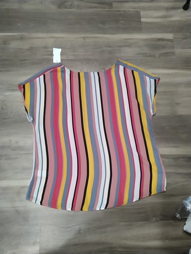 Camisas de mujer W5 talla grande multicolor a rayas ligeras fluidas dobladillo adornado - Imagen 2 de 2